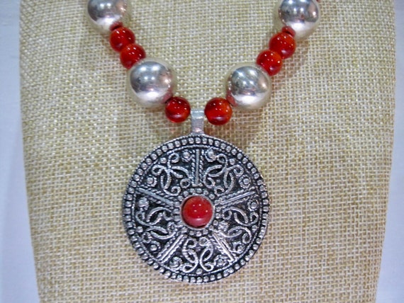 Red Cherry Glass and Stainless Beads, Beaded Neck… - image 3