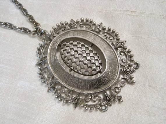 Victorian Style Silver Plated Medallion Pendant, … - image 5