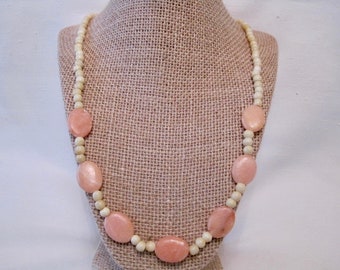 Genuine Peach Colour Soap Stones and Bone Beads, Beaded Necklace.
