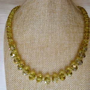 Aurora Borealis Crystal Faceted Pale Yellow Beads, 22&quot; L. Graduated Beaded Necklace.