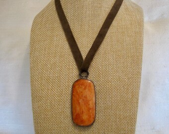 Janice Lee Ripley=JLR Signed, .925 Sterling & Dyed Yak Bone Pendant, Brown Soft Leather Choker Necklace with Sterling Clasp..