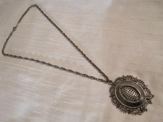 Victorian Style Silver Plated Medallion Pendant, … - image 8