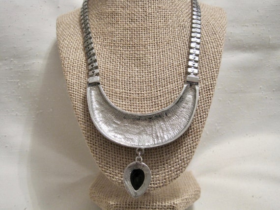 Cleopatra Bib Necklace. Scroll Pattern Silver Ton… - image 8
