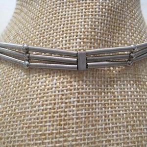 Panama Jack Signed Choker Necklace. Silver Tone Coil, Sphere, Bar, Triple Strands, Choker Necklace.