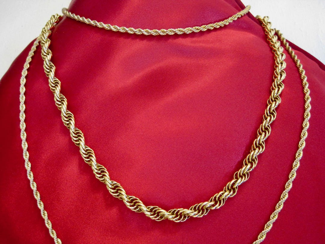 Custom Rope Link Chain Gold Tone Twisted Rope Link Chain Necklaces. Three Link Chains. One ...