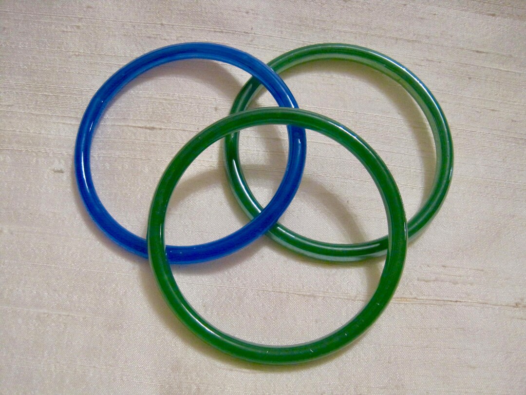 Art Glass Bangles Bracelets. Vintage 60's Three Stackable Glass Green & Blue Bangles. Etsy