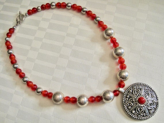 Red Cherry Glass and Stainless Beads, Beaded Neck… - image 7