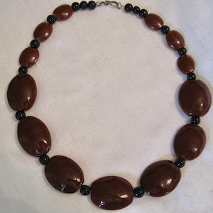 Chocolate Brown Porcelain/Ceramic Oval Beads, 20&quot; L Graduated Beaded Necklace with Hook Clasp.