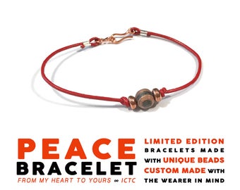 PEACE BRACELET // Striped Wood Copper // 1mm Red Leather Striped Wood & African Copper Beads Personalized Custom Wedding Party Gift Unisex