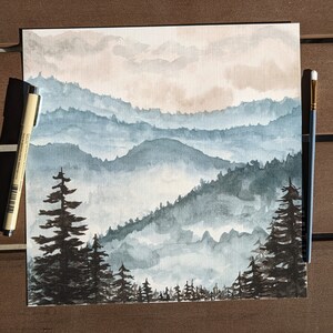 Belle aquarelle Paysage de montagne 10x10