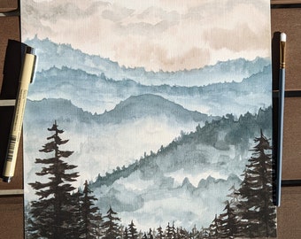 Beautiful Watercolor Mountain Scenery 10x10