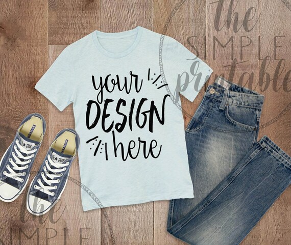 T-Shirt Mockup Bella Canvas 3001 Ice Blue Shirt On T-Shirt Mockup Bella Canvas 3001 Ice Blue Shirt On