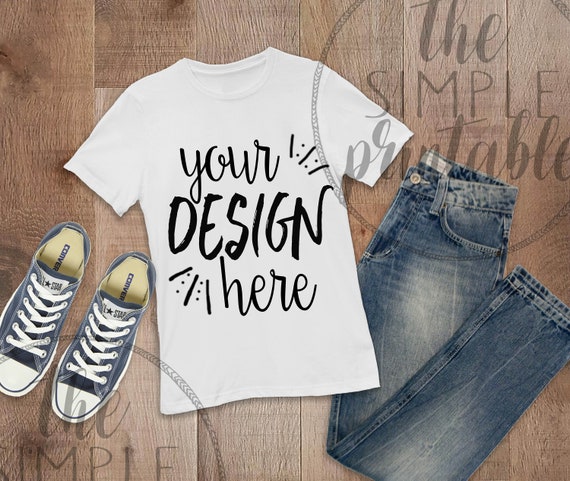 T-Shirt Mockup Bella Canvas 3001 White Shirt On Wood