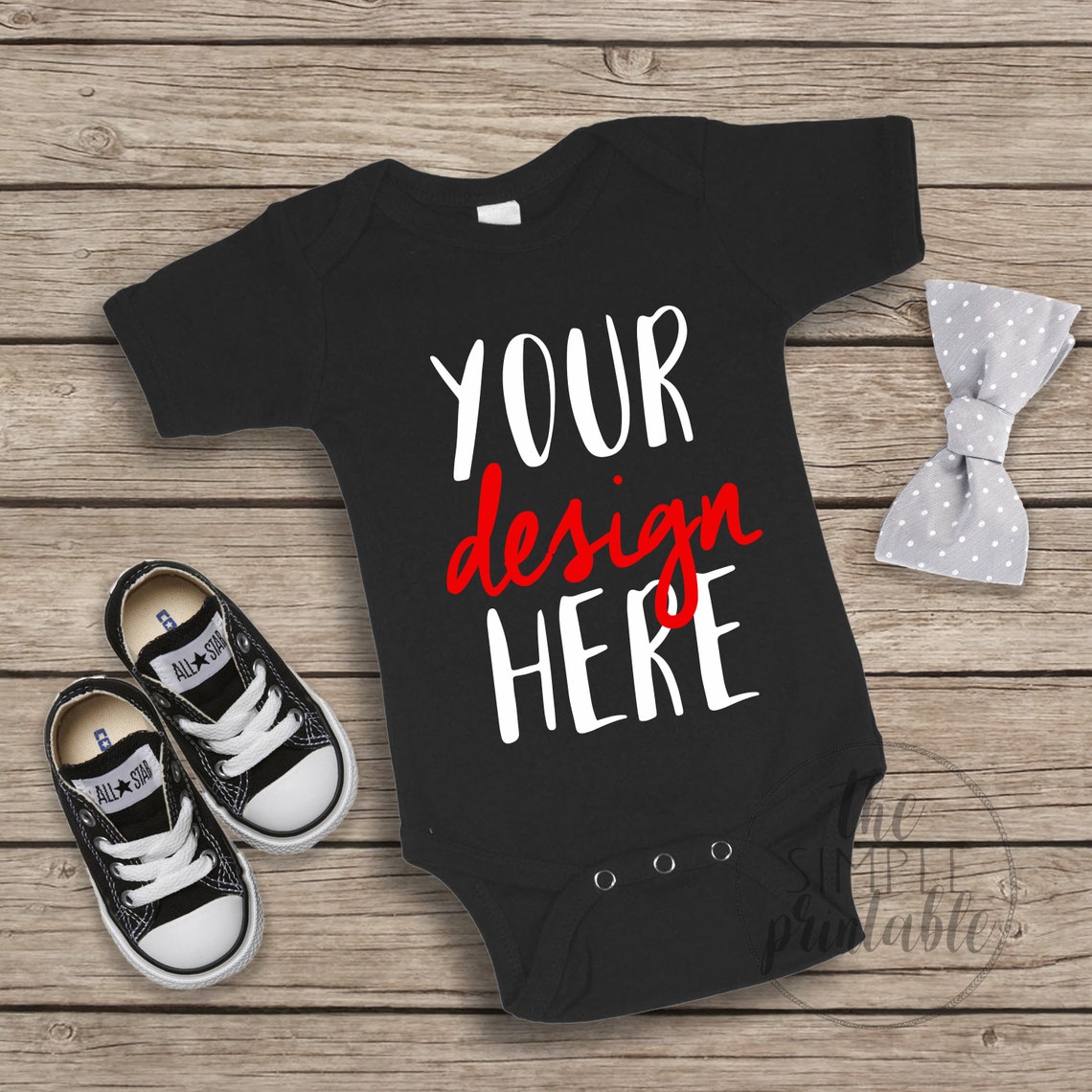 Blank Black Baby Onesie Mockup Fashion Design Styled Stock Etsy