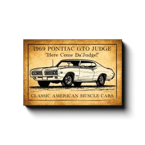 1969 Pontiac GTO Judge Canvas Wrap Art Print, 12x18, 16x24 Muscle Car Pontiac Décor, Pontiac Garage, Office, Man Cave, Made In USA