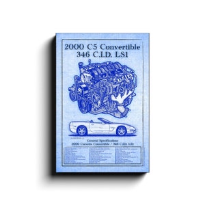 2000 Corvette Convertible LS1 Canvas Wrap Art Print, 12x18, 16x24 Classic C5 Corvette Décor, Man Cave Car Art, Garage Poster Made In USA