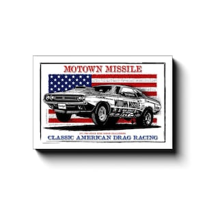Motown Missile 426 Hemi Dodge Challenger Pro Stock Drag Racer Canvas Wrap, 12x18 or 16x24, Drag Racing, Man Cave Art, Motorhead Garage