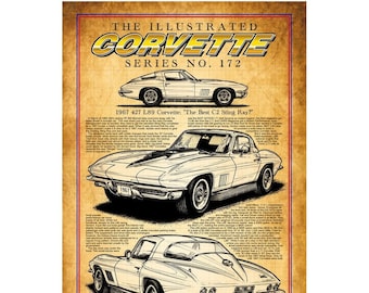 1963 Corvette Stingray Classic Car Vintage Poster Canvas Print Art Decor Wall 