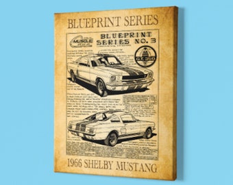 1966 Shelby GT350 Canvas Wrap Art Print, Shelby Mustang, Size 12x18, 16x24, Man Cave Art, Car Guy Art, Garage Art, Shelby Mustang Art Print