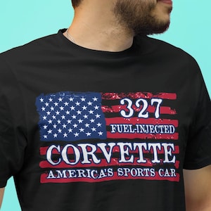 Corvette T Shirt, American Flag Tee, 1963, 1964, 1965 Fuel Injected Corvette Sting Ray Flag T-Shirt, C2 Corvette Tee, Corvette Lover Gift
