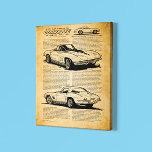 1967 Corvette Canvas Wrap, Chevrolet Sting Ray Sports Car Story, 12x18 or 16x24, Art Car Guy Gift, C2 Corvette, Mid-Year Corvette, Man Cave