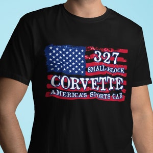 Corvette T Shirt, American Flag Tee, 1962, 1963, 1964, 1965 327 Corvette Sting Ray Flag T-Shirt, C1, C2 Corvette Tee, Corvette Lover Gift