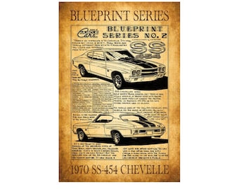 1970 SS-454 Chevelle Canvas Poster, Chevrolet Muscle Car, Big-Block Chevelle, Sizes 12x18 & 16x24, Car Guy, Man Cave Decor, Car Art Print
