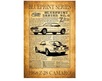 1968 Z-28 Camaro Canvas Poster Art Print, Chevy Muscle Car, Sizes 12x18 & 16x24, Man Cave Art, Car Guy Art, Garage Art, 302 Z28 Camaro Ar