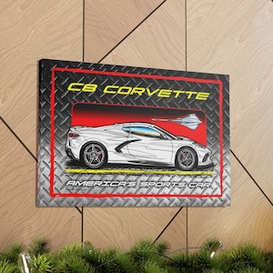 C8 Corvette Canvas Wrap, C8 Corvette Profile Art Wrap, Corvette Lover Gift, C8 Corvette Man Cave, 18 x 12 or 24 x 16