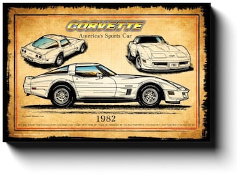 1982 Corvette Canvas Wrap Art Print ,12x18, 16x24 Classic C3 350 Crossfire Injection, Corvette Man Cave, Corvette Garage Canvas Wrap Poster
