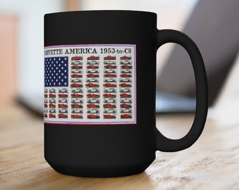 Corvette Mug, Corvette America Flag Art Again Black Mug 15oz, C1, C2, C3, C4, C5, C6, C7, C8 Corvettes, Printed In Usa