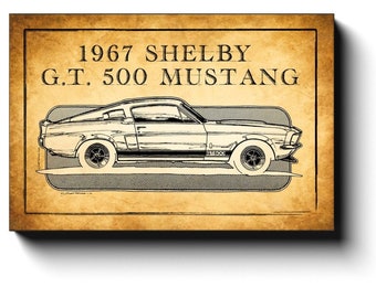 1967 Shelby GT 500 Mustang Canvas Wrap Print, 12x18, 16x24 Classic Muscle Car Mustang Décor, Mustang Garage, Office, Man Cave Poster Wrap