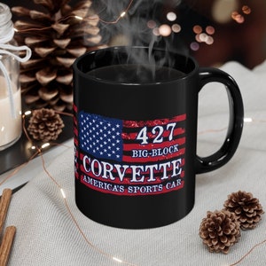 Corvette American Flag Coffee Mug, 1966-1969 427 Big-Block Corvette Black 11oz Coffee Mug, 427 Corvette Sting Ray Classics
