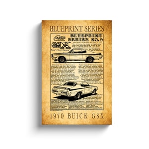1970 Buick 455 GSX Muscle Car Canvas Wrap Art Print, Buick Muscle Car, Sizes 12x18 & 16x24, Man Cave Art, Car Guy Art, Garage Art, GSX Art