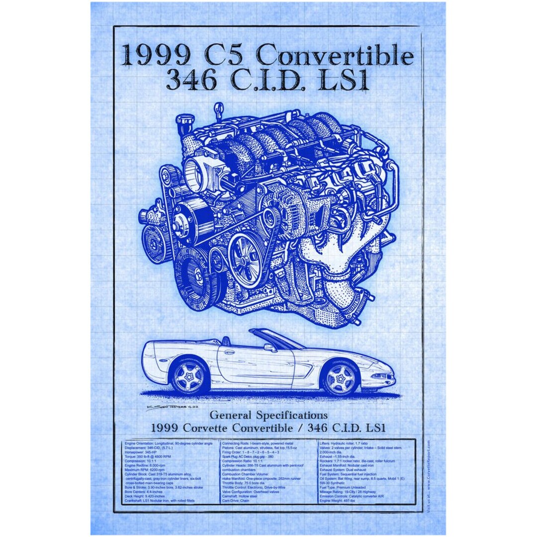 1999 LS1 Corvette Convertible Engine Canvas Poster Art Print, 12x18 ...