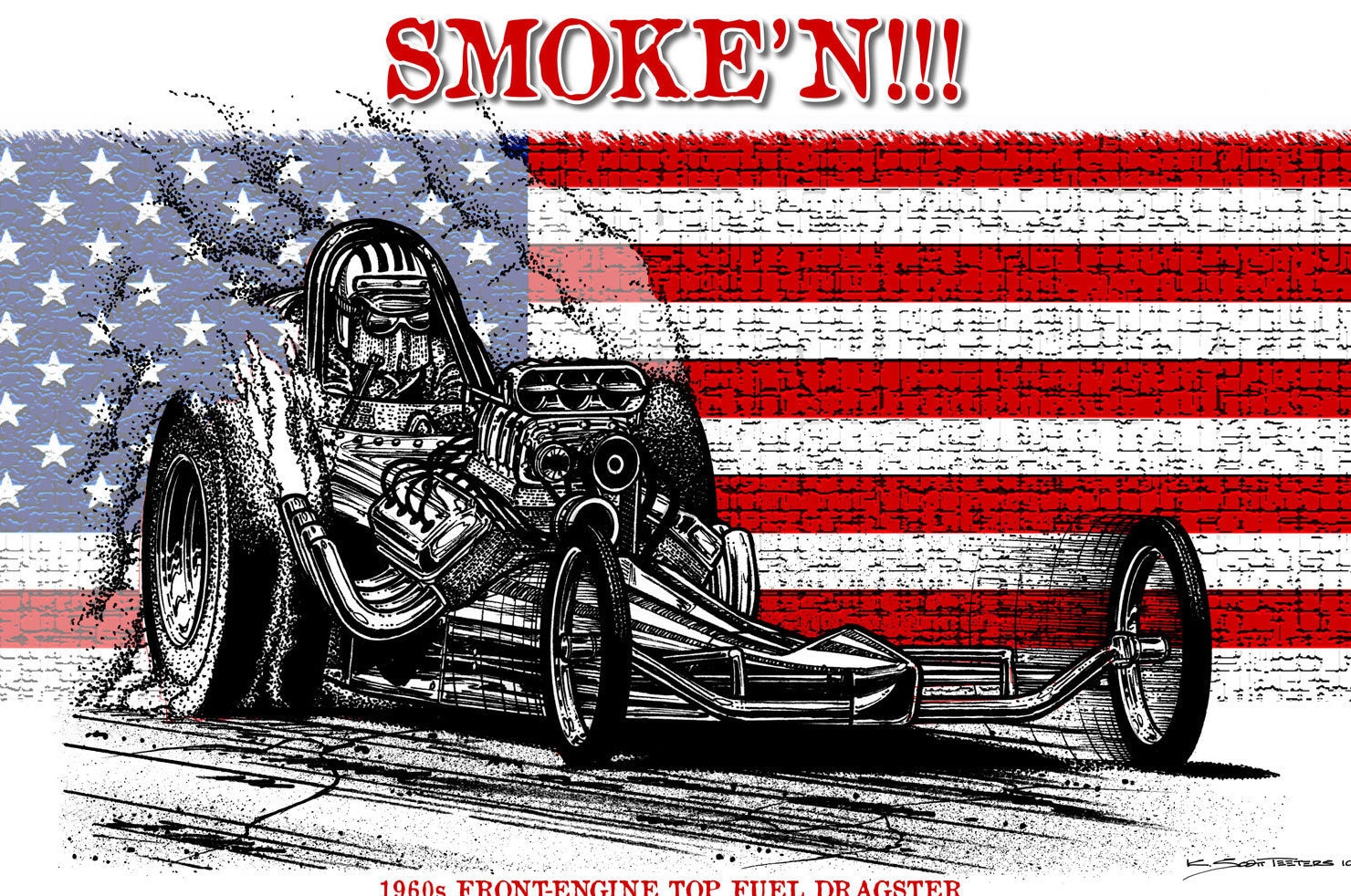 ジャン・ボス 【マーグ】ART poster vintage 1960s Dragster Canvas Poster, Front Engine Top Fuel Art