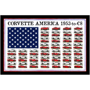 Corvette America 1953 to Mid-Engine C8 Corvettes Canvas Poster, 12x18, 16x24 Corvette Décor, Corvette Garage, Office, Man Cave, Made In USA image 1