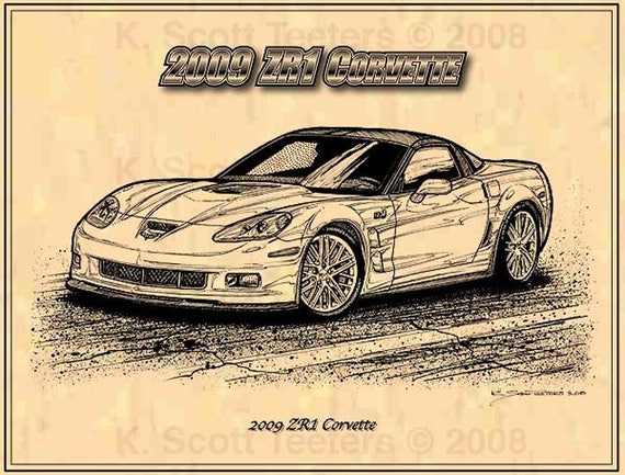 2009 ZR1 Corvette Car Print,09 ZR1 Corvette, Corvette Car Art C6