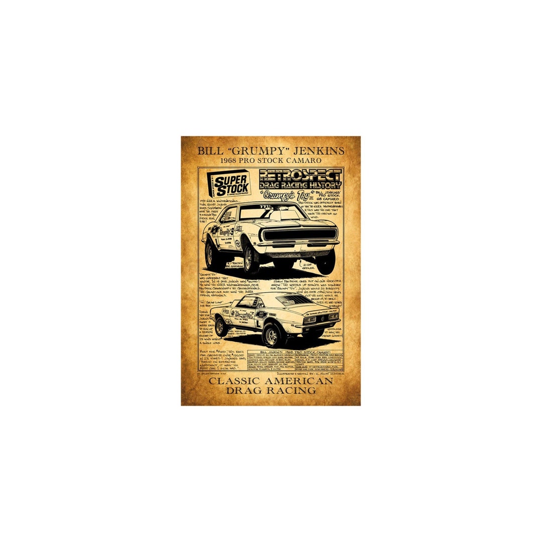 Bill Grumpy Jenkins' 1968 Pro Stock Camaro Canvas Poster, 12x18 & 16x24 ...
