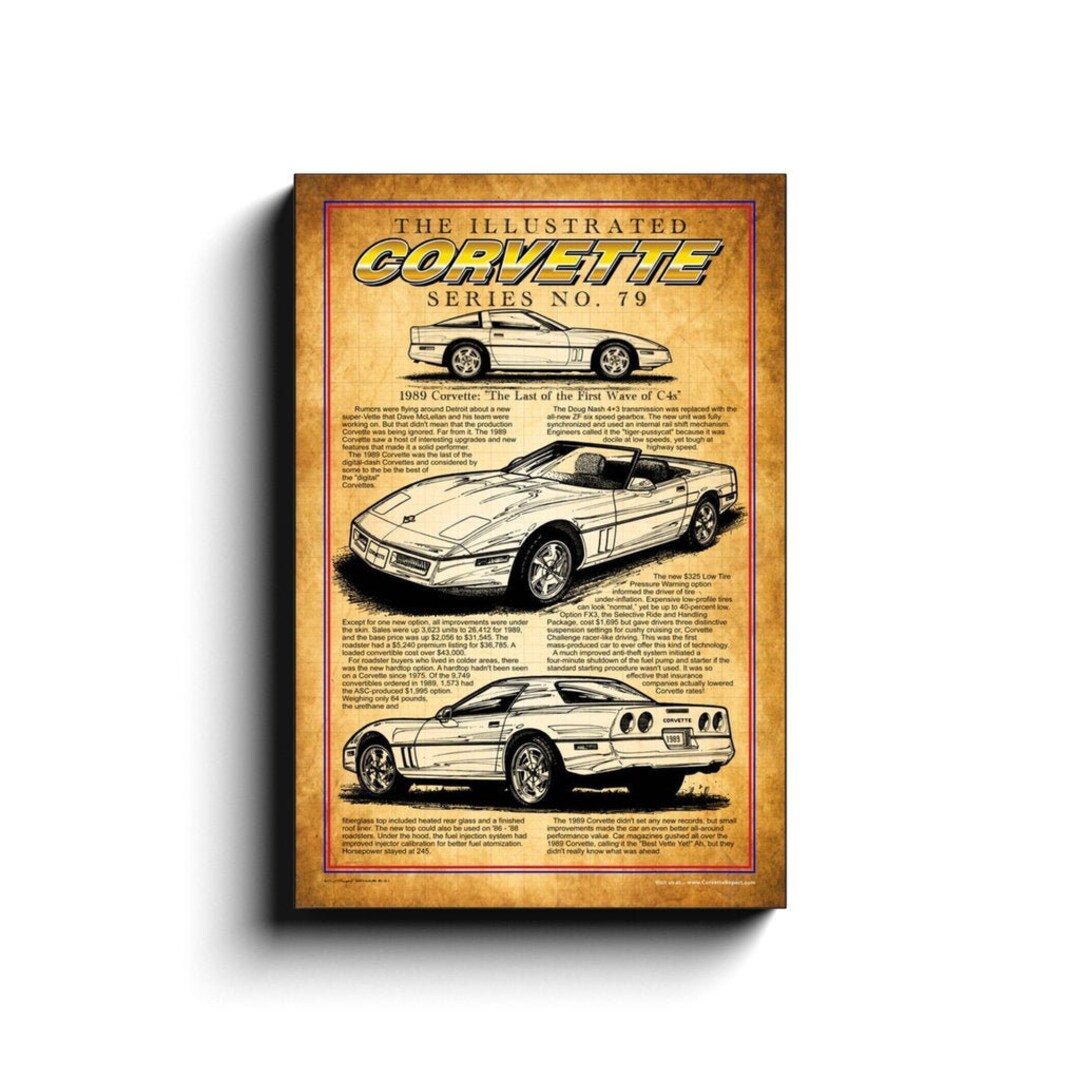 1989 Corvette Canvas Wrap Art Print ,12x18, 16x24 Classic C4