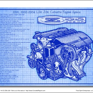 2001-2004 LS6 Z06 Corvette Engine Blueprint Series Poster Art Print, 2001-2004 C5 Z06 Corvette, 11x17 print, numbered & signed by the artist