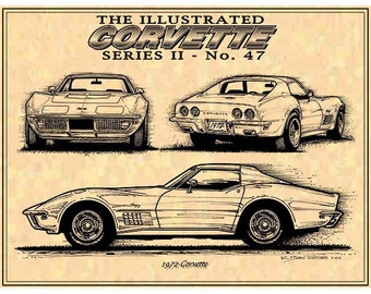 1972 Corvette C3 Car Art Print,72 Production Corvette,Man Cave Decor,72 Nostalgic Corvette,72 C3 Corvette,1972 Corvette Art