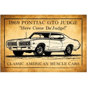 1969 Pontiac GTO Judge Canvas Poster Art Print, 12x18, 16x24 Muscle Car Pontiac Décor, Pontiac Garage, Office, Man Cave, Made In USA