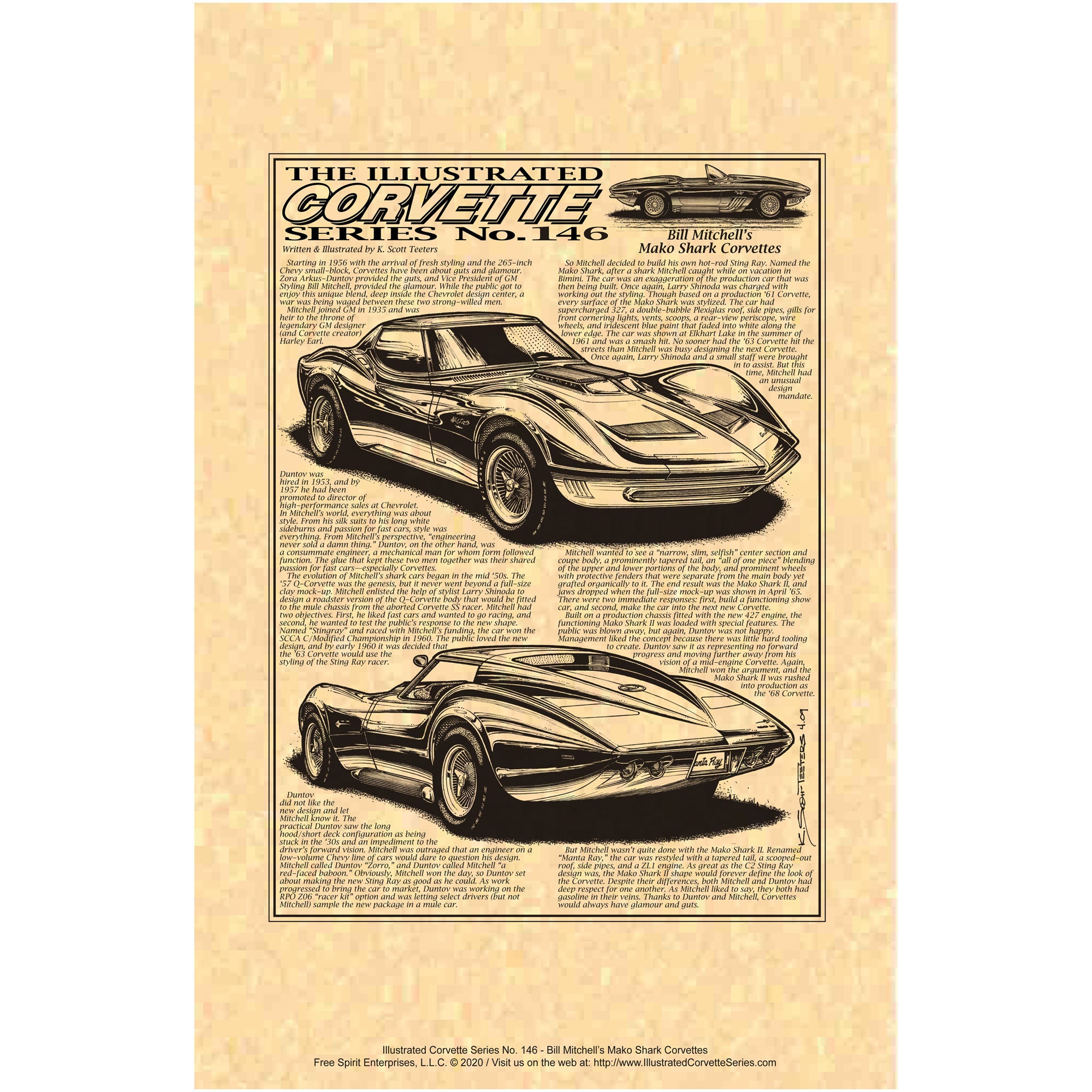 Mako Shark Corvettes by Bill Mitchell Art Print, ICS-146 by
