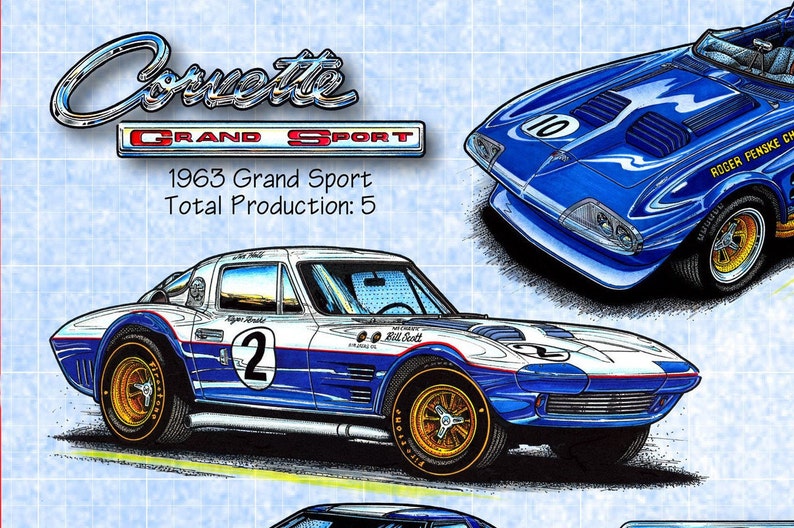 1963, 1996, 20102013 Grand Sport Corvettes Art Canvas Wrap, C2, C4, C6