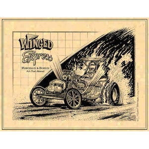 Drag Racing Art, Marcellus & Borsch &quot;Winged Express&quot;  Car Art, AA/Fuel Altereds Drag Racers Art, Al Marcellus,Willy Borsch, Flaming Willy