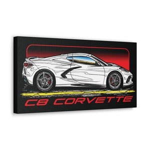 C8 Corvette Canvas Wrap,  C8 Corvette Profile Art Wrap, Corvette Lover Gift, C8 Corvette Man Cave