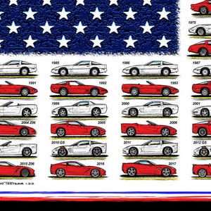 Corvette America 1953 to Mid-Engine C8 Corvettes Canvas Poster, 12x18, 16x24 Corvette Décor, Corvette Garage, Office, Man Cave, Made In USA image 5