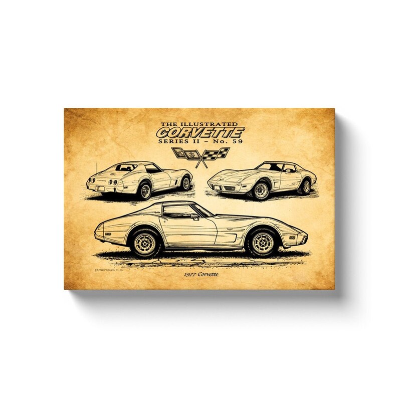 C3 Car Guy Gift 1977 Corvette Canvas Wrap Chevy Corvette Wall Decor Chevrolet Sports Car Art Stingray 12x18 or 16x24 Man Cave Art