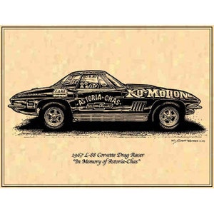 1967 L-88 Corvette Drag Racer, Ko Motion, Astoria Chas Racer Art Print,1967  L88  Racer Corvette,67 Corvette Drag Racer, C2 Corvette Art